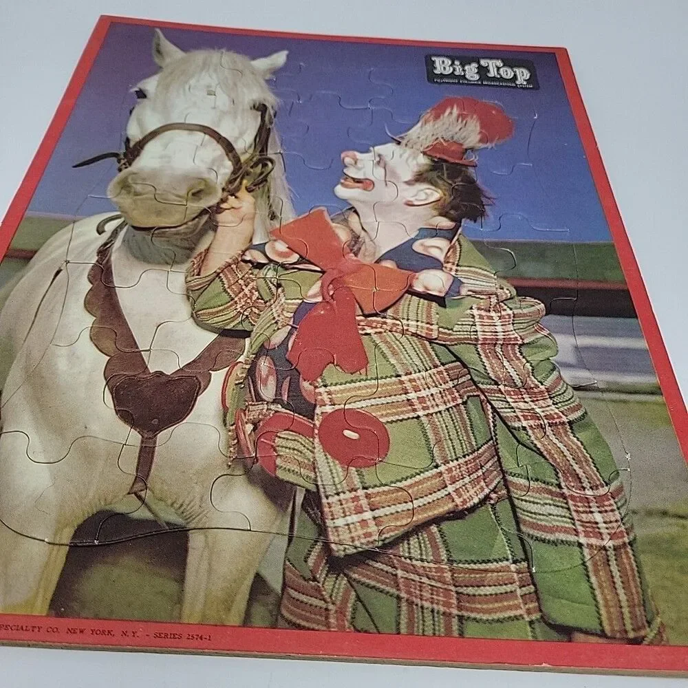 Vintage Big Top Circus Tray Puzzle Creepy Clown w Horse Jaymar Made in USA 11x14